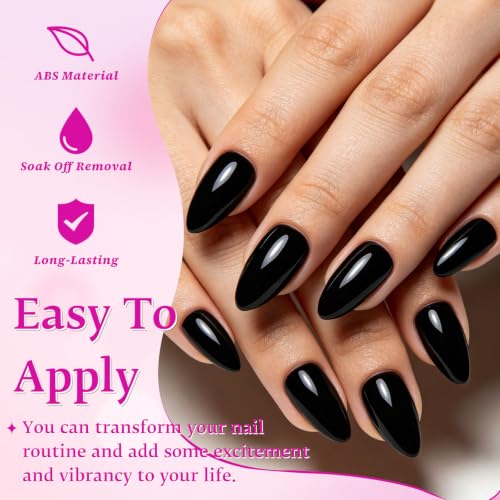 LuckForever Black Short Almond Press On Nails with Glue Tabs - 240 Pieces