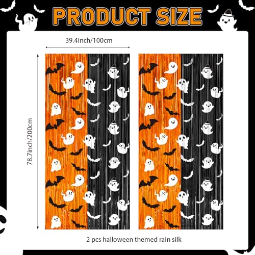 Halloween Fringe Curtain Bat Ghost Pattern 2 Pack - 3.3 x 6.6 ft Photo Backdrop & Party Decor