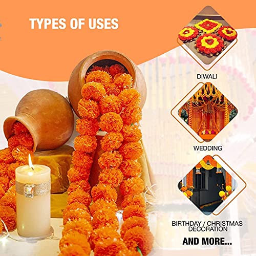 10 Pack Artificial Marigold Garland - Yellow & Dark Orange Wedding & Diwali Decor