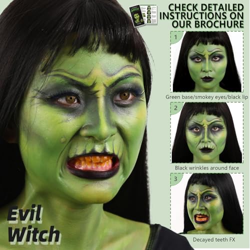 Halloween Witch SFX Makeup Kit - Green Face Paint, Scar Wax & Costume Accessories