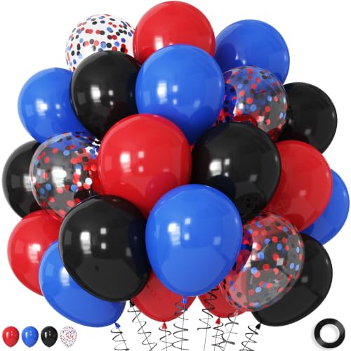 Red Blue Black Balloons for Spider Theme Birthday Party Decorations - 45 Pack