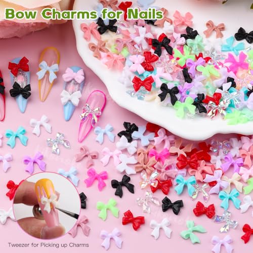 Bowknot Nail Charms Set - 820pcs Colorful Flatback Resin Bows for Nails & DIY Crafts