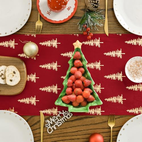 Red Dutch Fleece Table Runner 13x90 Inch Glitter Metallic Holiday Kitchen Decor