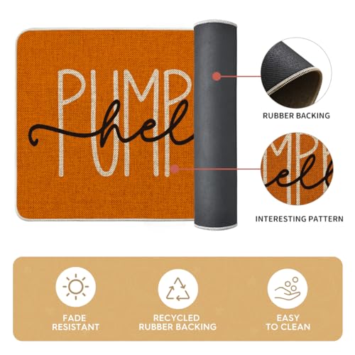 Pumpkin Fall Kitchen Mats Set of 2 - 17x29 & 17x47 Inches, Orange