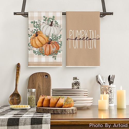Pumpkin Fall Kitchen Towels Set of 2 - Orange, 18x26 Inch, Soft & Absorbent