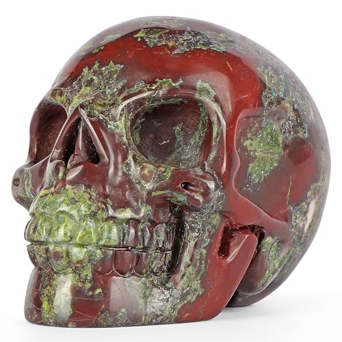 Dragon Blood Stone Crystal Skull Figurine - Carved Healing Skull Decor - Day of The Dead Gift