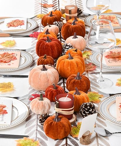12pcs Velvet Pumpkin Set for Fall Halloween Thanksgiving Home Decor