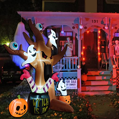 8 Ft Halloween Inflatable Tree with Ghosts Pumpkins & LED Lights - Outdoor Spooky Decor - Halloween Tree Variation
