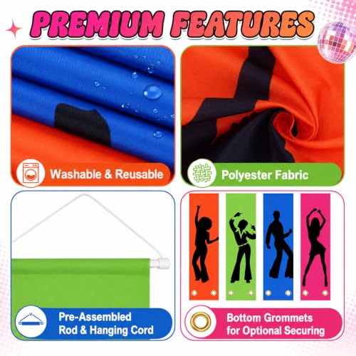 Disco Party Decorations Neon Hanging Banners - 4 Pack, 59 x 15.7 Inches