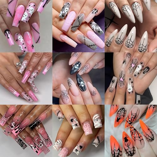 Halloween Ghost Nail Art Stickers - Diamond Ghost Variation, 8 Sheets Self-Adhesive Spiders & Web Design for Nails