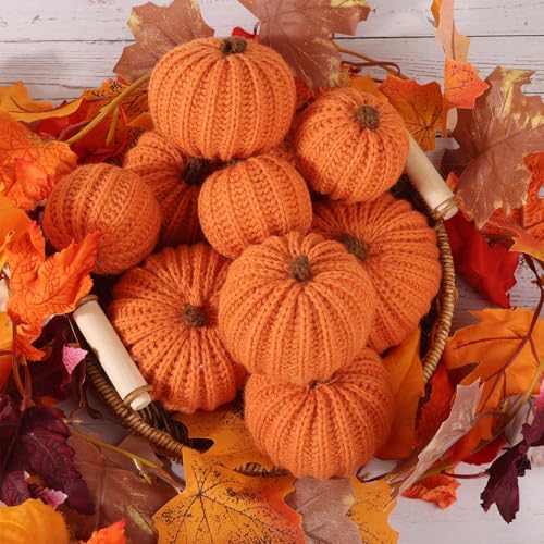 Crochet Pumpkin Decor Set - 12 Handmade Fall and Halloween Oranges with 3 Sizes