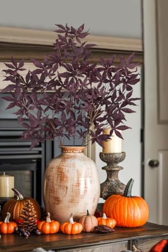 Artificial Japanese Maple Leaf Stems - Burgundy Fall Foliage, 3 Pack