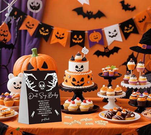 Halloween Don't Say Baby Clothespin Game Set with Sign and 50 Wooden Clothespins