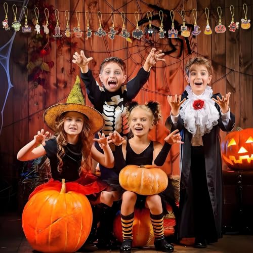AUGSUN Halloween Mini Ornaments Set - Spooky Ghost, Bat, Skeleton, Pumpkin, Witches, Black Cat & Spider Decorations for Small Tree - Variation: Halloween