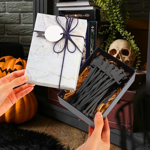 48 Pack Witch Hat Cocktail Stir Sticks - Black Plastic Drink Mixers, Party Supplies