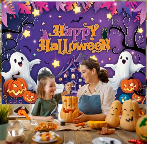Halloween Backdrop 8x6FT Spooky Pumpkin Castle Cartoon Photo Background Kids Adults