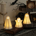 Halloween Ghost Decor Set - Light Up Ceramic Ghosts with Timer - Indoor Halloween Decorations - Variation of THIS listing