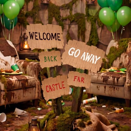 Swamp Themed Party Signs Set - Welcome, Back, Go Away, Castle, Far - Waterproof & Reusable Decor