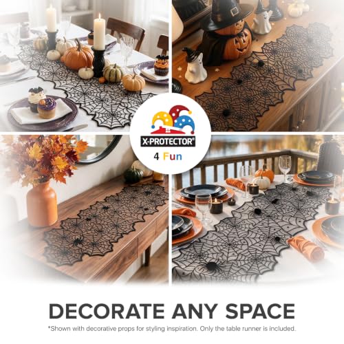 Halloween Table Runner 72x18 Inches Spooky Web & Spider Design for Dining Decor