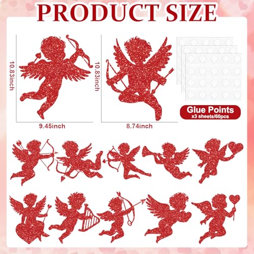 Red Valentine Cupid Paper Cutouts - Glitter Giant Bulletin Board Decorations, 12 Pcs
