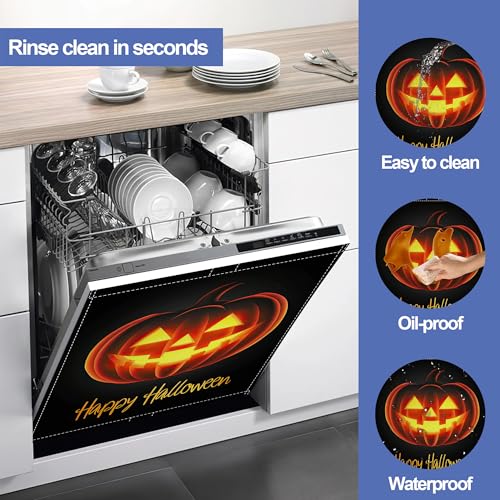 Halloween Spooky Pumpkin Dishwasher Magnet Cover - Reusable Kitchen Decor, 23x26 Inch