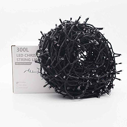 Pure White LED Christmas String Lights 99ft with Black Cable & 8 Modes - Outdoor Indoor Decor