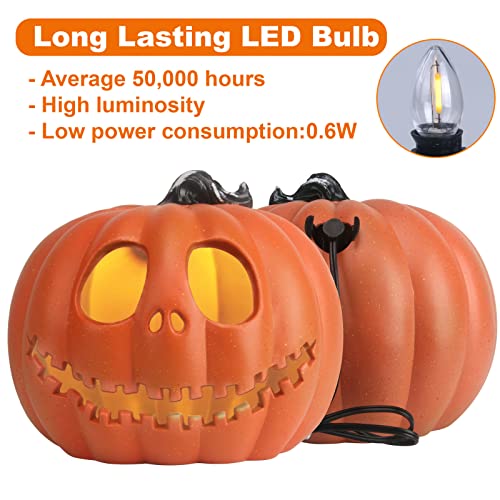9-Inch Jack O Lantern Halloween Pumpkin Lantern Lighted Decor - Indoor/Outdoor, LED Bulb, Weather-Resistant, Shatterproof, Family Safe, Variation of Skull