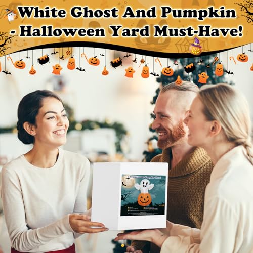 4FT White Ghost Pumpkin Inflatable Halloween Decoration with LED Lights - Trick or Treat