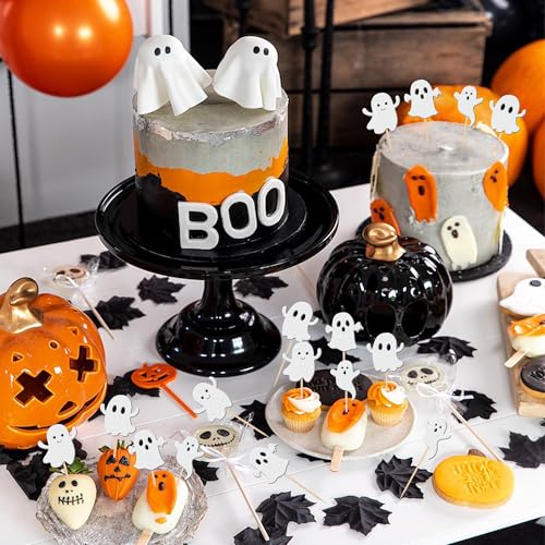 Halloween Ghost Cupcake Toppers White Glitter Baby Ghost Pattern 11 - 24 pcs