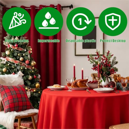 Round Christmas Disposable Plastic Tablecloth - 12 Pcs, Party Cover, Waterproof & Stain-Resistant