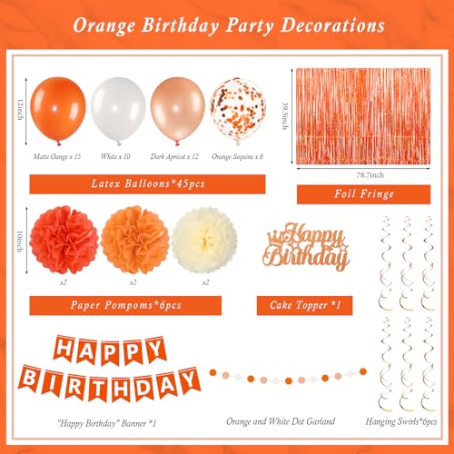 Orange Birthday Decorations Set with Banner Balloons & Curtain - Fall Halloween Party Supplies
