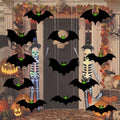 Black Halloween Hanging Bat Decorations - 12 Pcs Realistic Flying Bats with Glowing Eyes