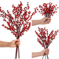 Artificial Christmas Holly Berry Stems - 20 Pcs, 3 Sizes for Holiday Decor