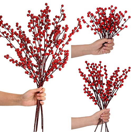 Artificial Christmas Holly Berry Stems - 20 Pcs, 3 Sizes for Holiday Decor