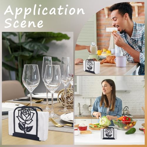 Flower Napkin Holder - Black Metal Elegant Rose Design for Table & Kitchen - Variation of Flower