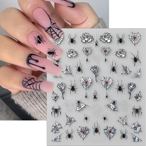 Halloween Nail Stickers Set 3D Spider Web Skull Ghost Skeleton Bat Spiders - Style 1