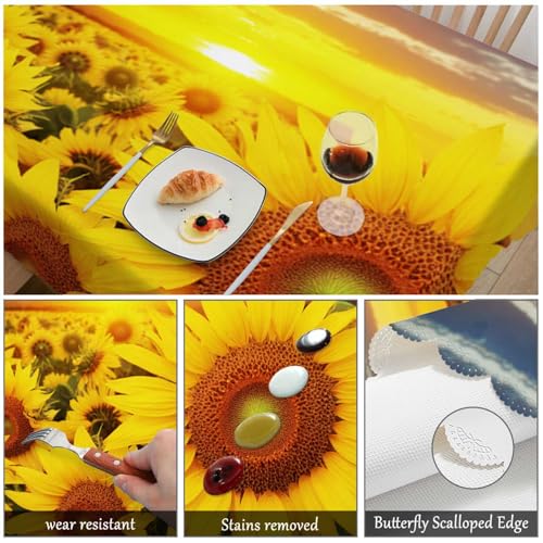 Sunflower Tablecloth 52x70 Inch Rectangular Yellow Floral Kitchen Dining Decor - Sunflowers Variation