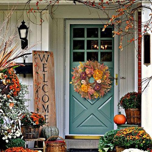 24 Inch Fall Harvest Front Door Wreath - Autumn Thanksgiving Decor - Orange