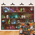 Halloween Magic Potion Shelf Backdrop 8x6FT Spooky Witch Skull Photo Booth Decor