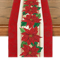 Christmas Poinsettia Table Runner 13x48 Inch Holiday Home Decor - Red