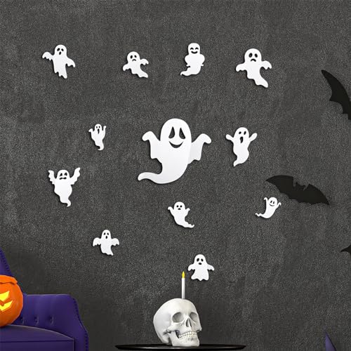Halloween Ghost Wall Decals - 24 Reusable 3D Spooky Stickers for Home & Party Decor