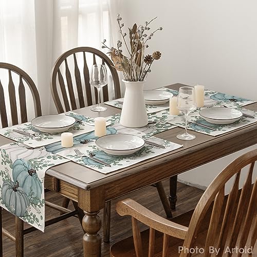 Autumn Fall Placemats Set of 6 12x18 Inches Rectangular Eucalyptus & Pumpkin Decor