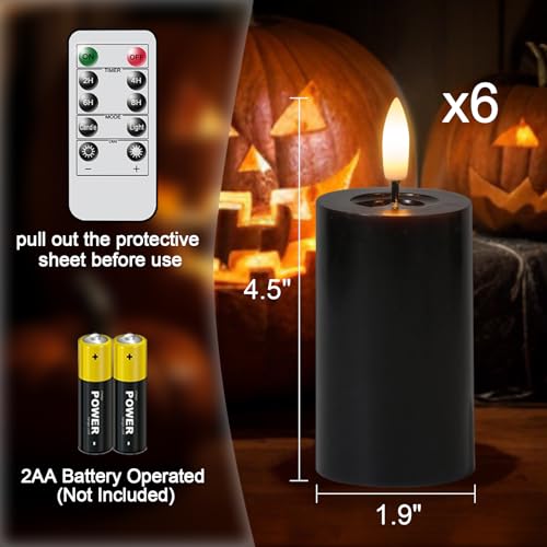 Halloween Mirror Surface Candles with Remote Timer - Black Set of 6