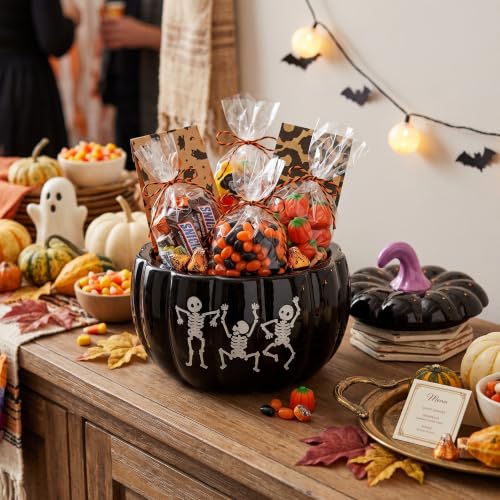 Bone Dance Cookie Jar - Halloween Black Pumpkin & Skeleton Treat Container