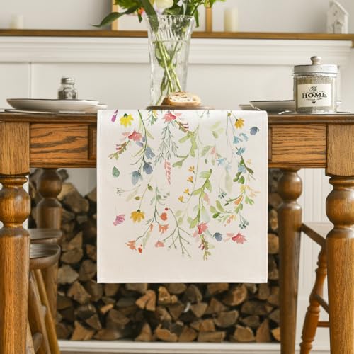 Wildflowers Bloom Floral Table Runner 13x36 Inch Beige Seasonal Home Decor