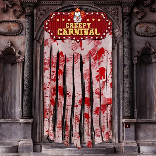 Halloween Bloody Doorway Curtain with Creepy Circus Clown - Red