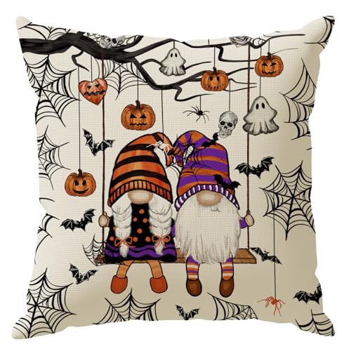 Gnome Ghost Bat Halloween Throw Pillow Cover 20x20 Inches - Home Decor - Pack of 1