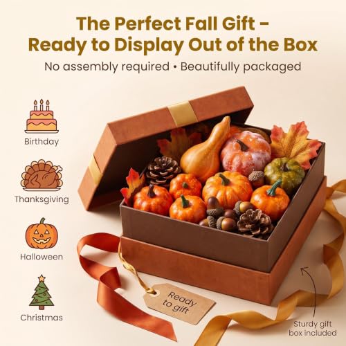 Fall Decor Set with Mini Pumpkins, Maple Leaves, Pinecones & Acorns - 50 Pieces