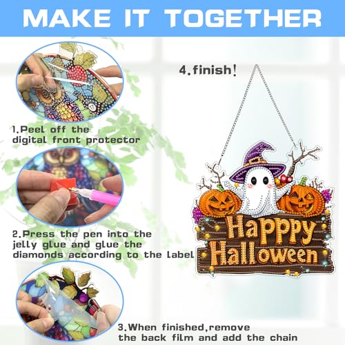 Halloween Ghost Diamond Art Hanging Kit - Pearl & Unique Shape Design, Pumpkin Variation
