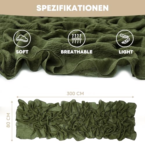120-Inch 6-Piece Boho Cheesecloth Gauze Table Runner Set - Olive Green Wedding & Holiday Decor